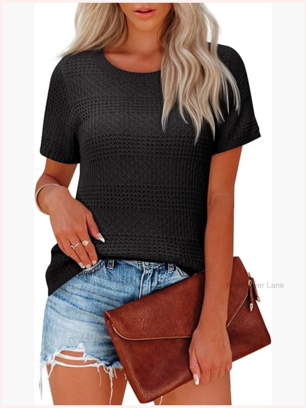 Boho Crochet Coverup Sweater Women Short Sleeve Crewneck Blouse Dressy Casual